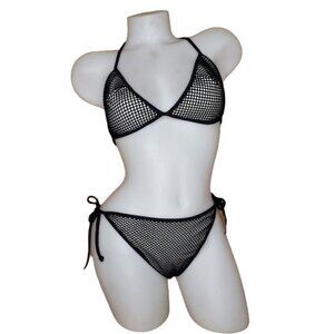 Vintage Victoria's Secret Black & White Fishnet Bikini Size Large